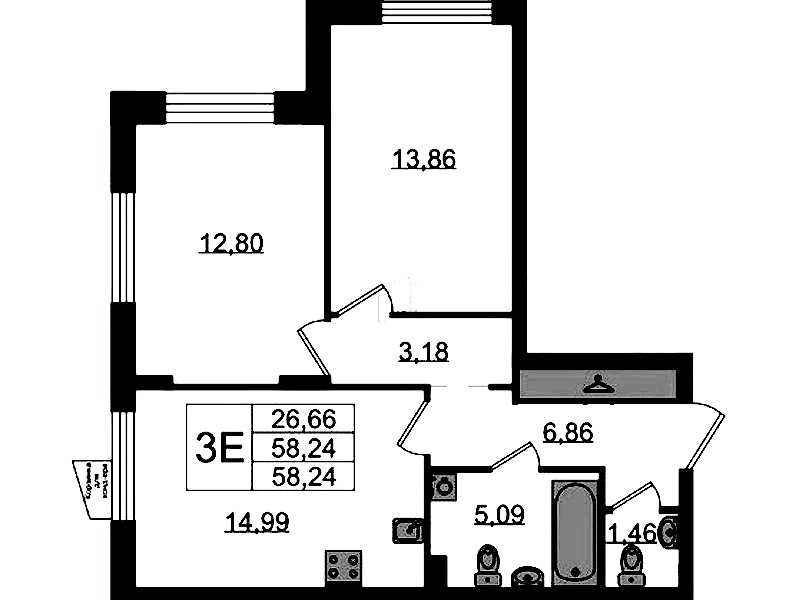 2-комнатная квартира 58.24 м², 2/11 эт., ЖК «VEREN NORT Сертолово»